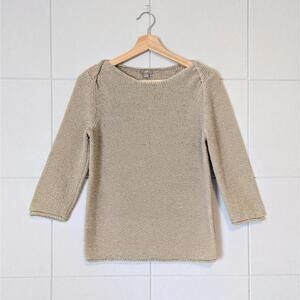 J. Jill tape yarn mesh knit structured shoulder boat neck sweater